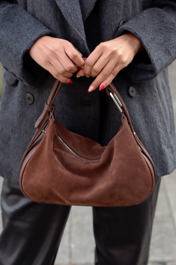 FAIM SUEDE HALF MOON BAG CHOCOLATE