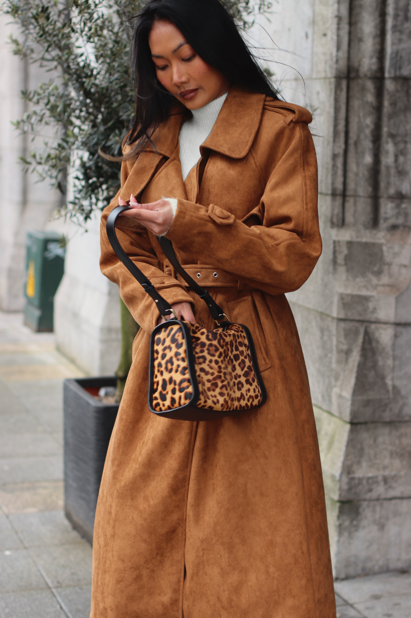 RAYE FAUX SUEDE TRENCH - CARMEL