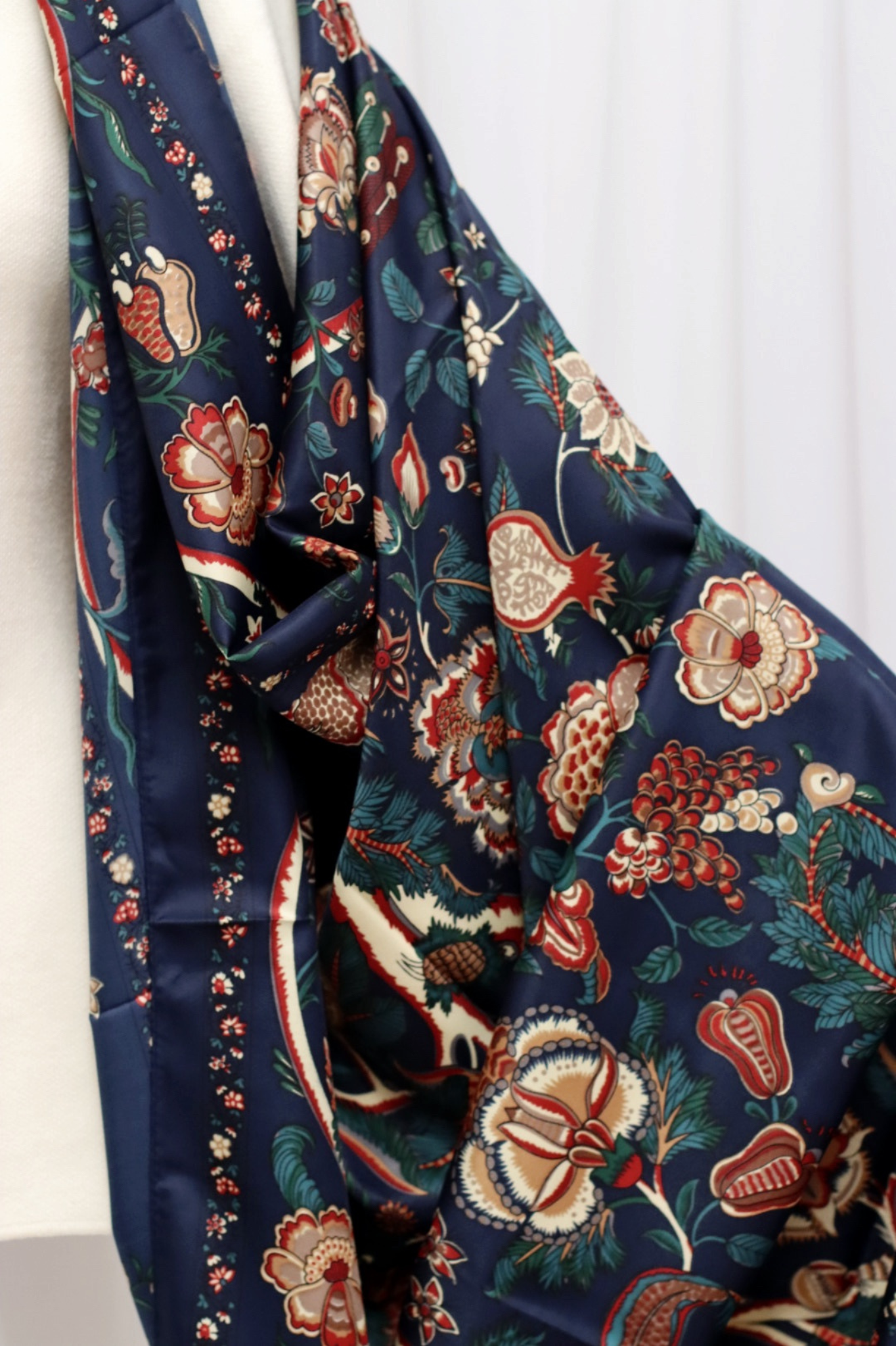 Square Floral Shawl Navy
