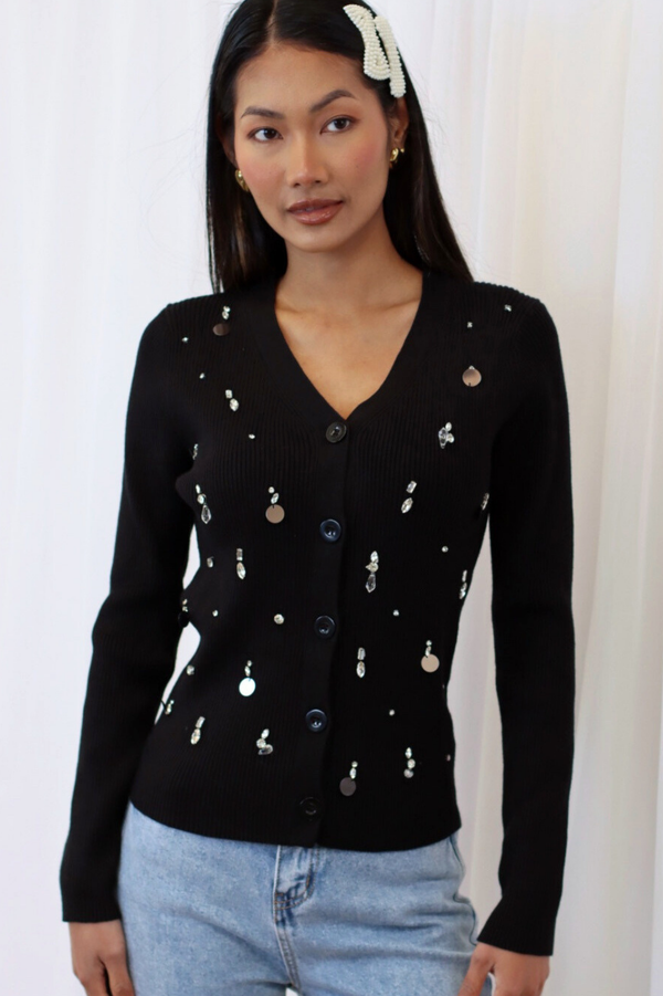 BLANCA EMBELLISHED CARDIGAN BLACK