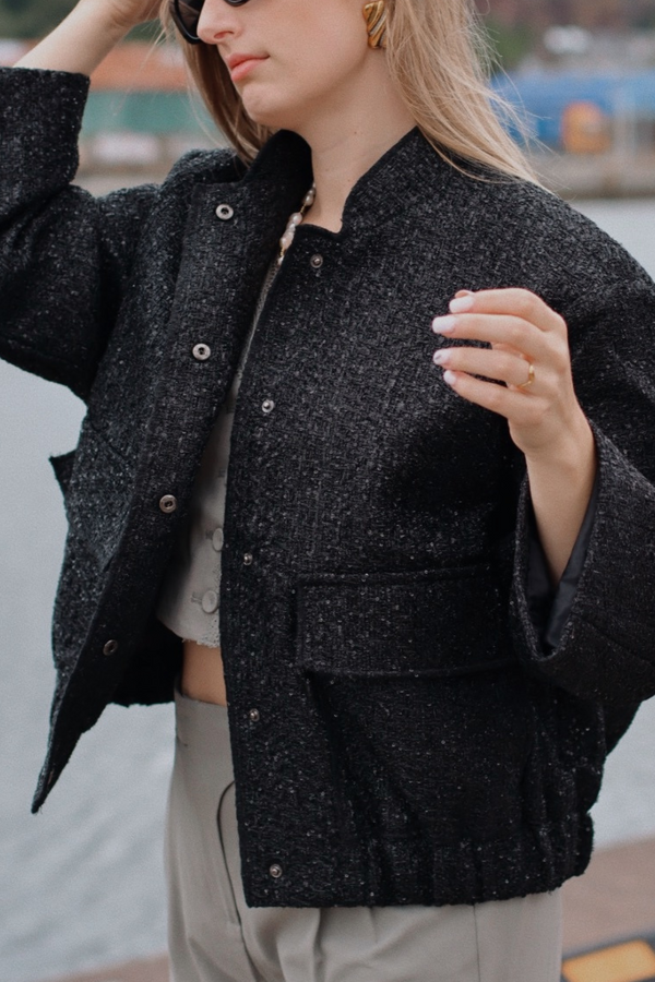 LUNA OVERSIZED BOMBER BLACK SHIMMER