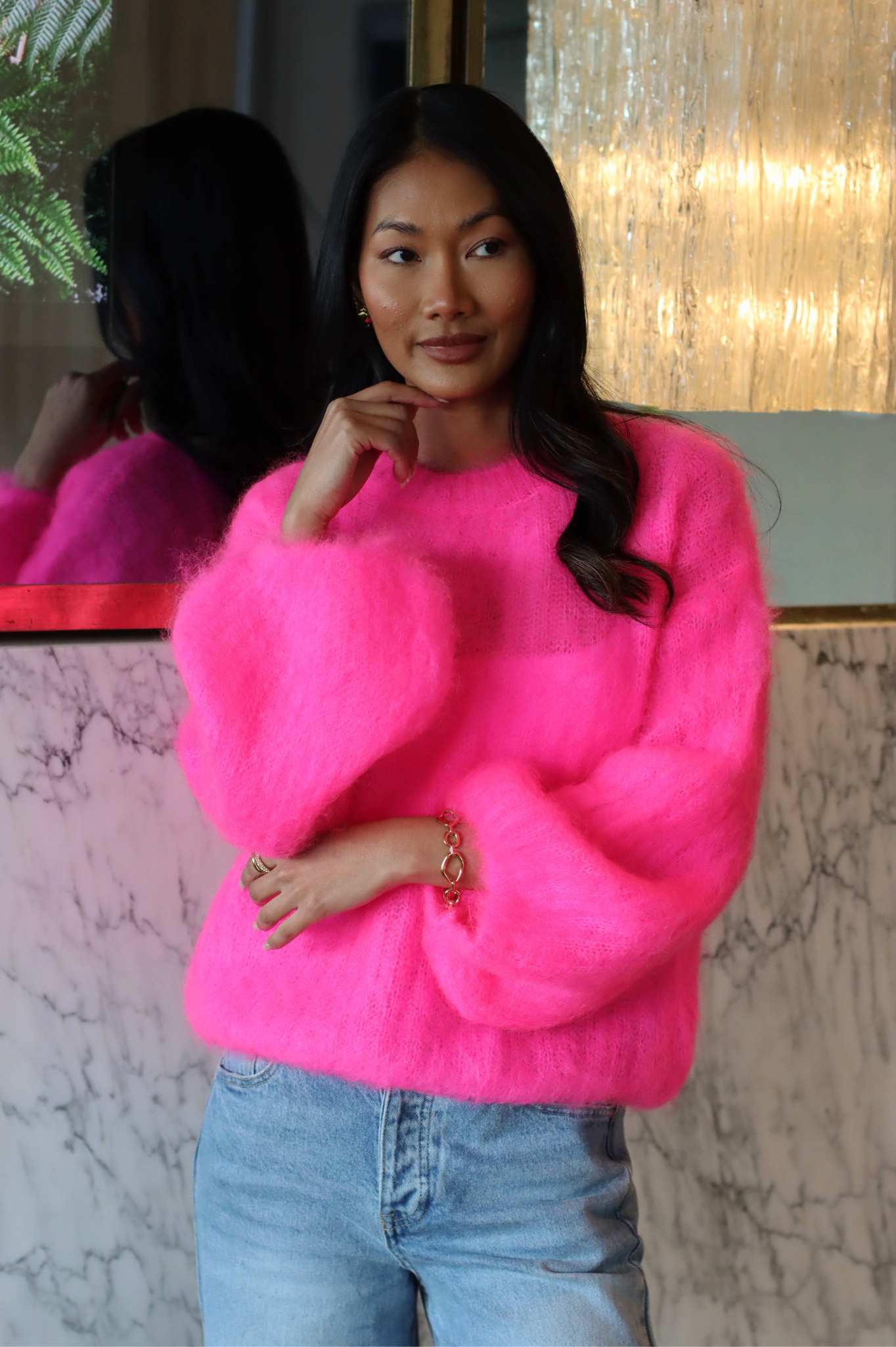 KELLY MOHAIR BLEND SWEATER NEON PINK