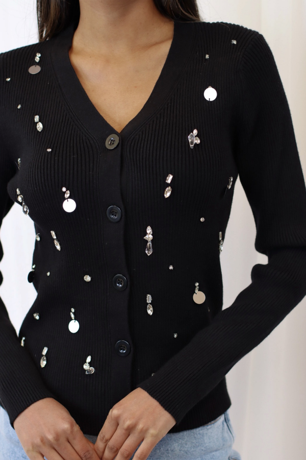 BLANCA EMBELLISHED CARDIGAN BLACK