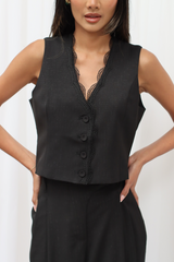 Sindee Lace Trim Waistcoat Black