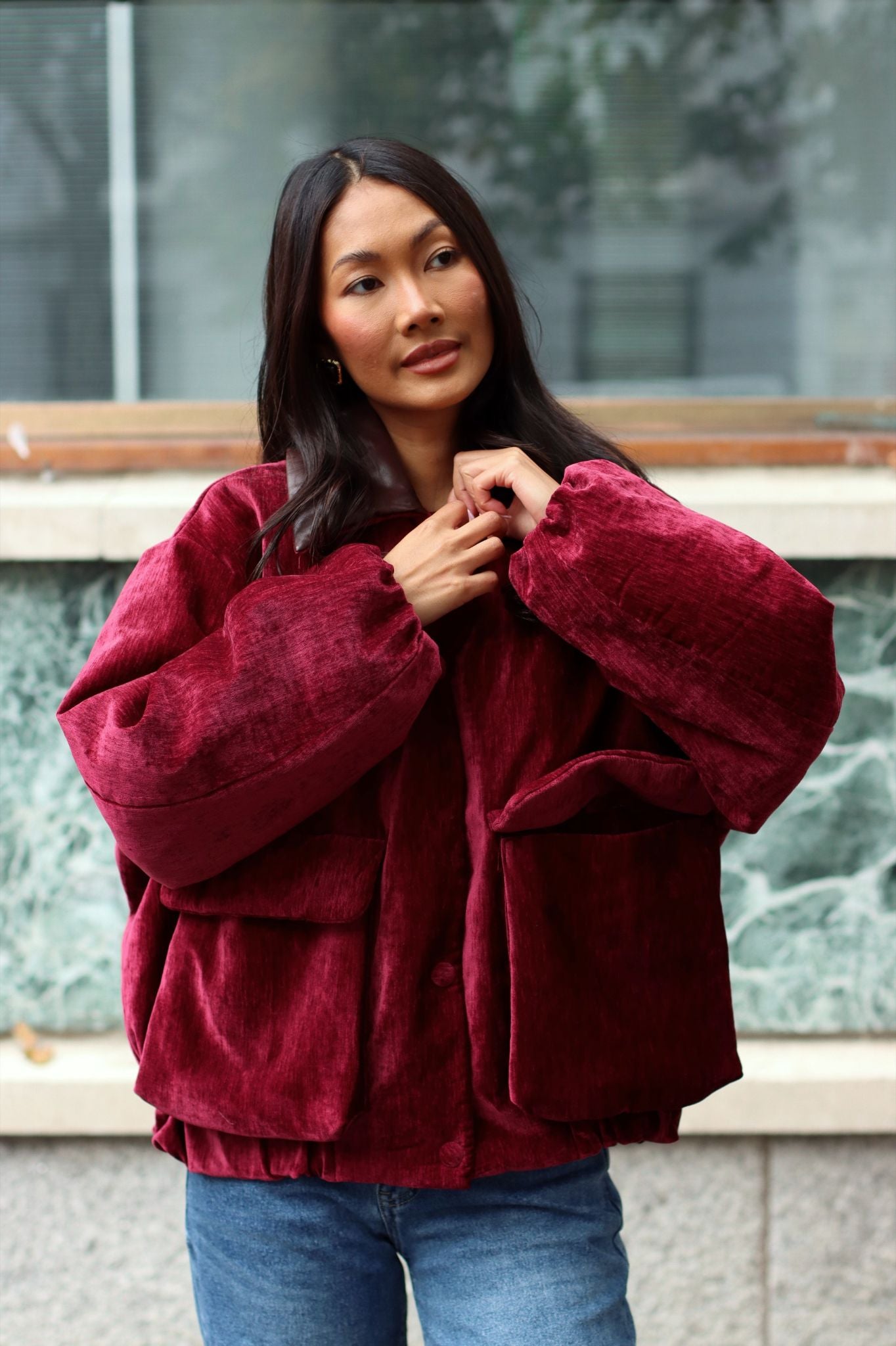 Raye Velvet Bomber Burgundy