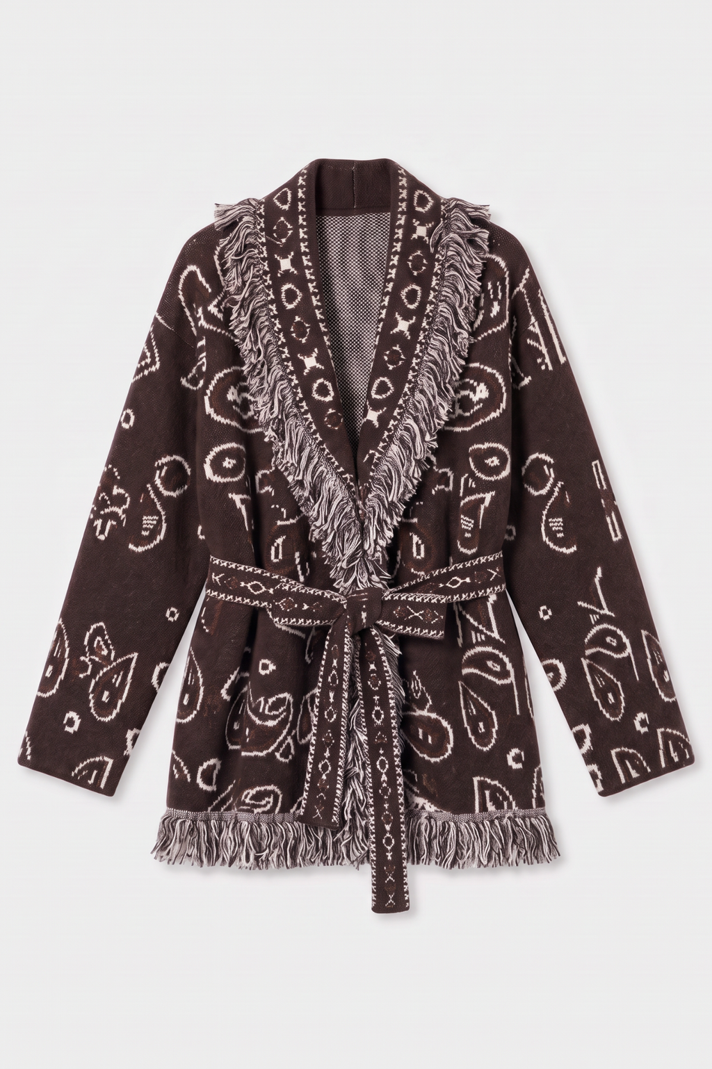 KAYA PAISLEY BANDANA PRINT CARDIGAN BROWN