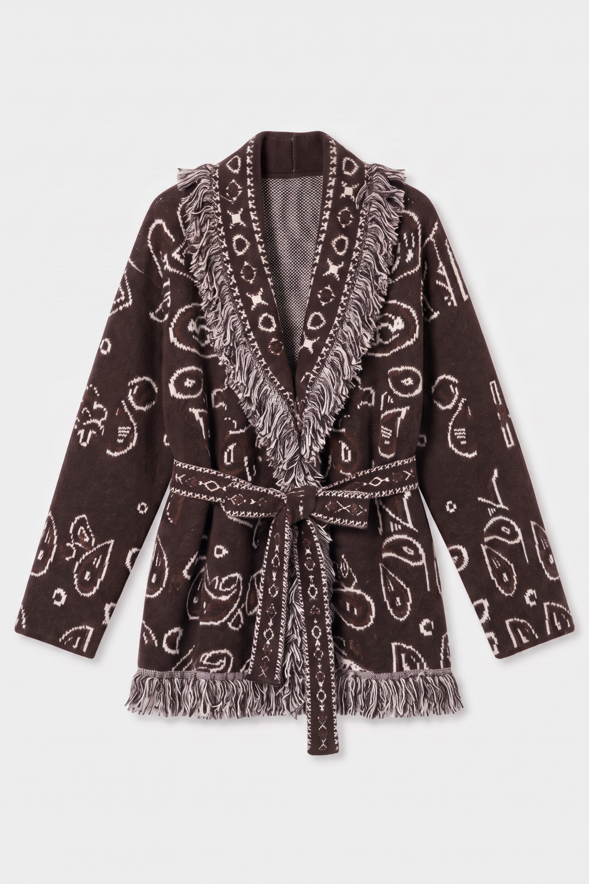 KAYA PAISLEY BANDANA PRINT CARDIGAN BROWN
