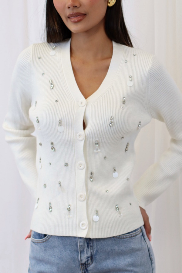 BLANCA EMBELLISHED CARDIGAN WHITE