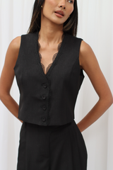 Sindee Lace Trim Waistcoat Black