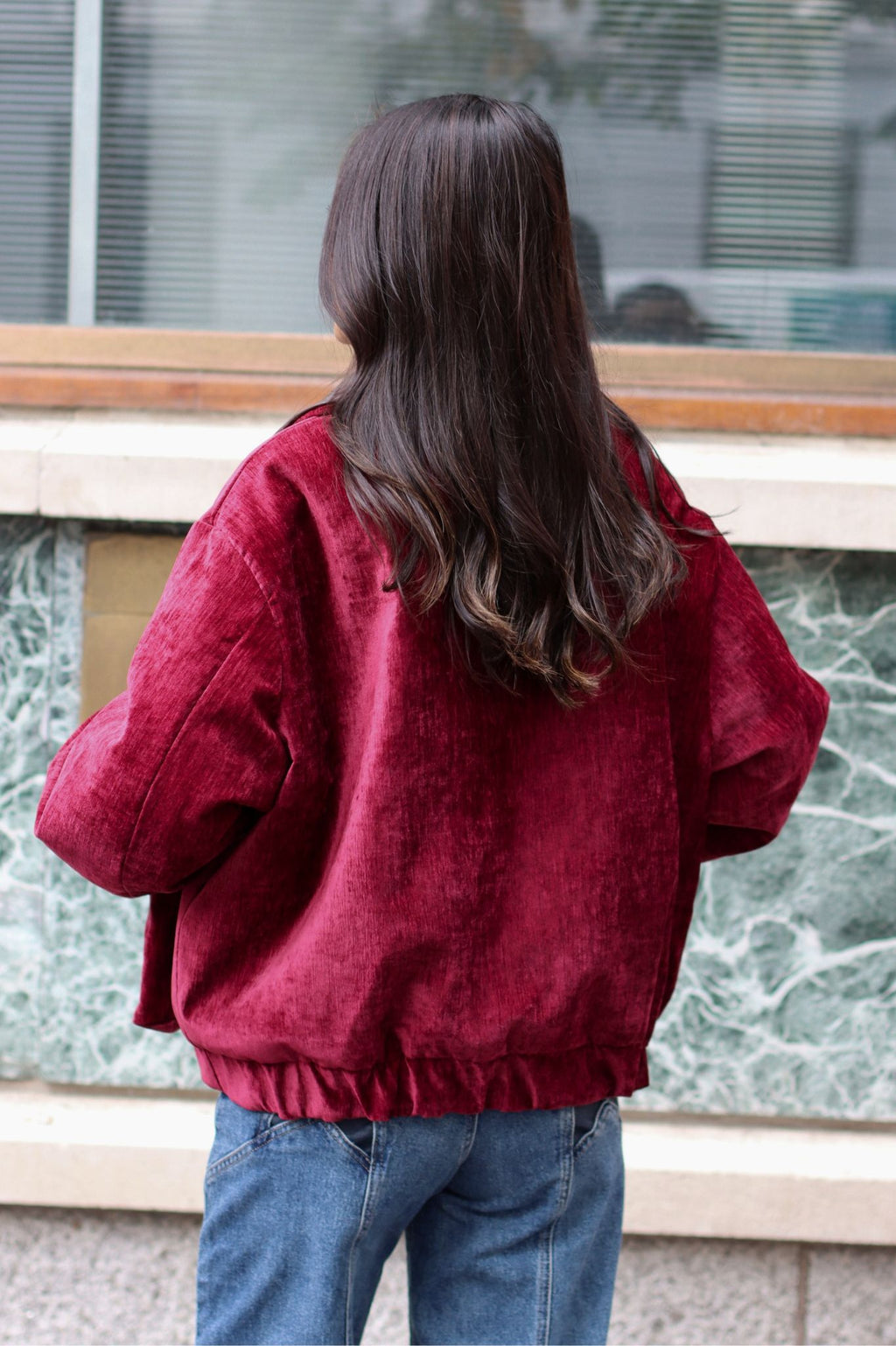 Raye Velvet Bomber Burgundy
