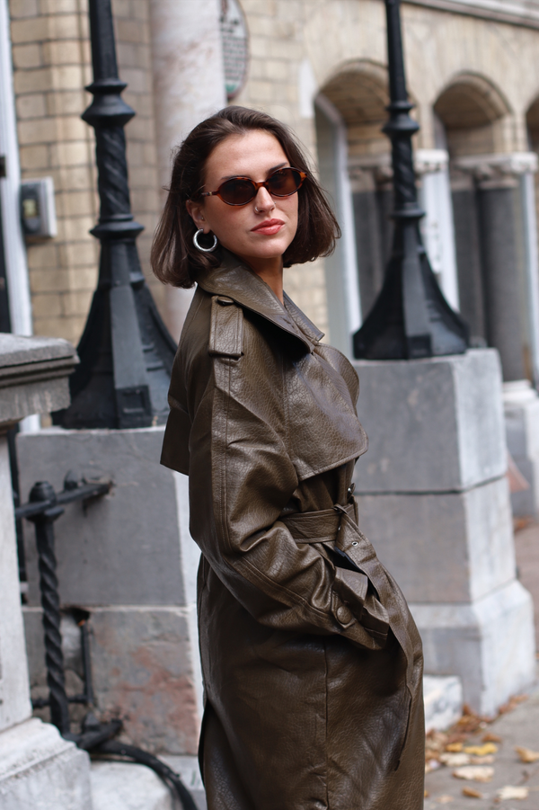 LONDYN FAUX LEATHER COAT KHAKI