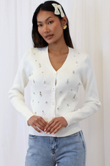 BLANCA EMBELLISHED CARDIGAN WHITE