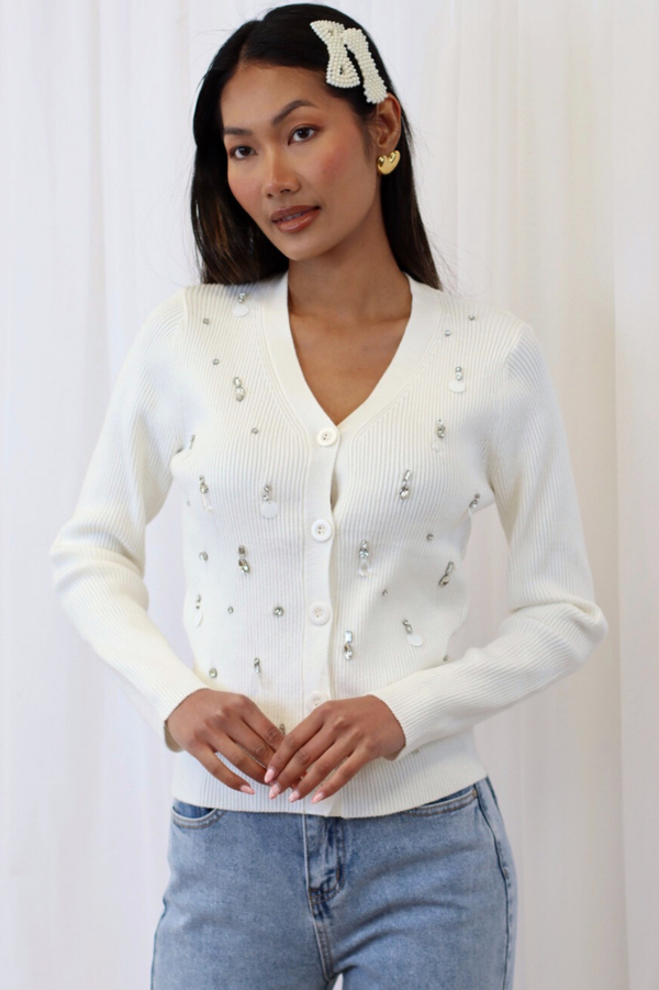 BLANCA EMBELLISHED CARDIGAN WHITE