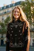 KAYA PAISLEY BANDANA PRINT ZIP UP CARDIGAN BROWN