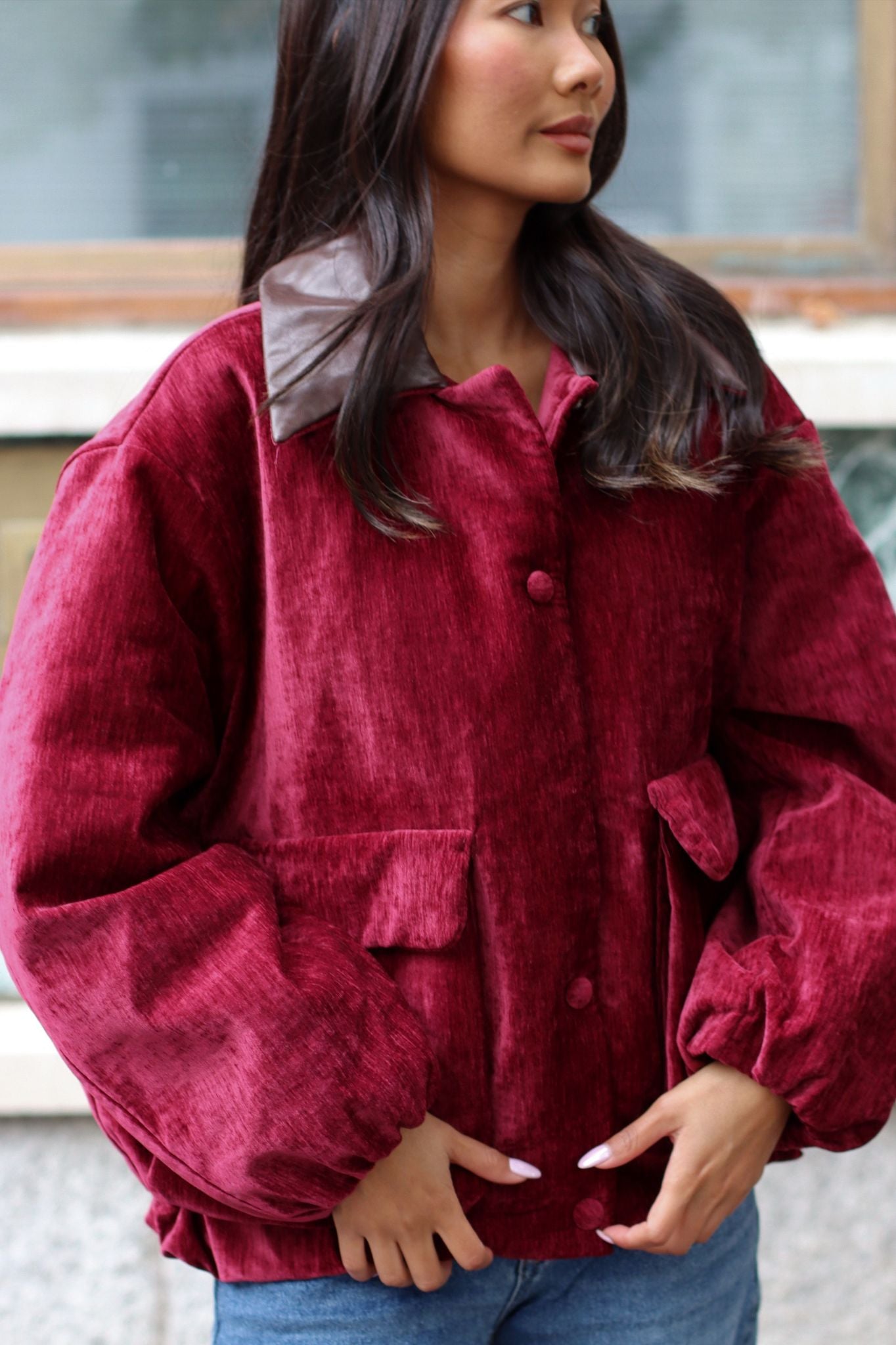 Raye Velvet Bomber Burgundy