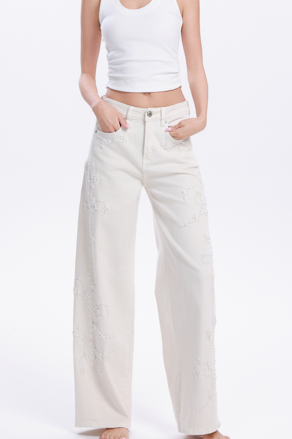 MONA EMBELLISHED WIDE JEANS