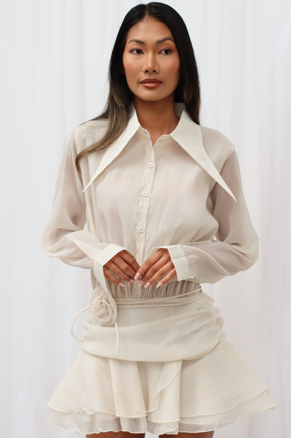 Saveria Mini Sheer Dress Beige