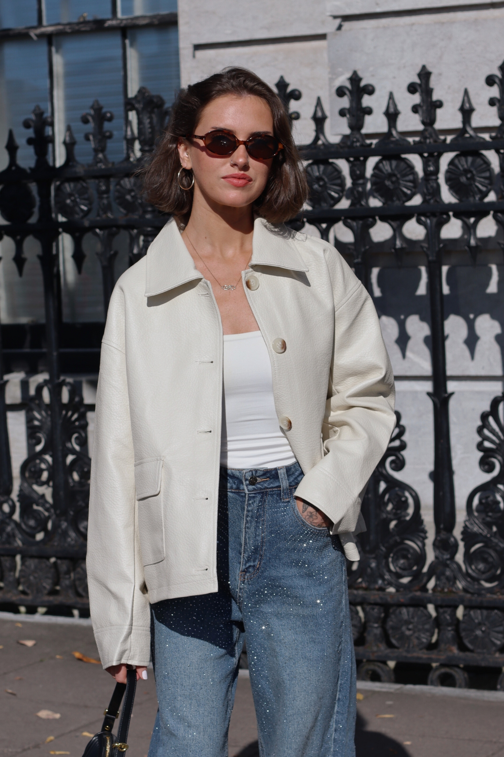 LOGAN FAUX LEATHER JACKET BEIGE