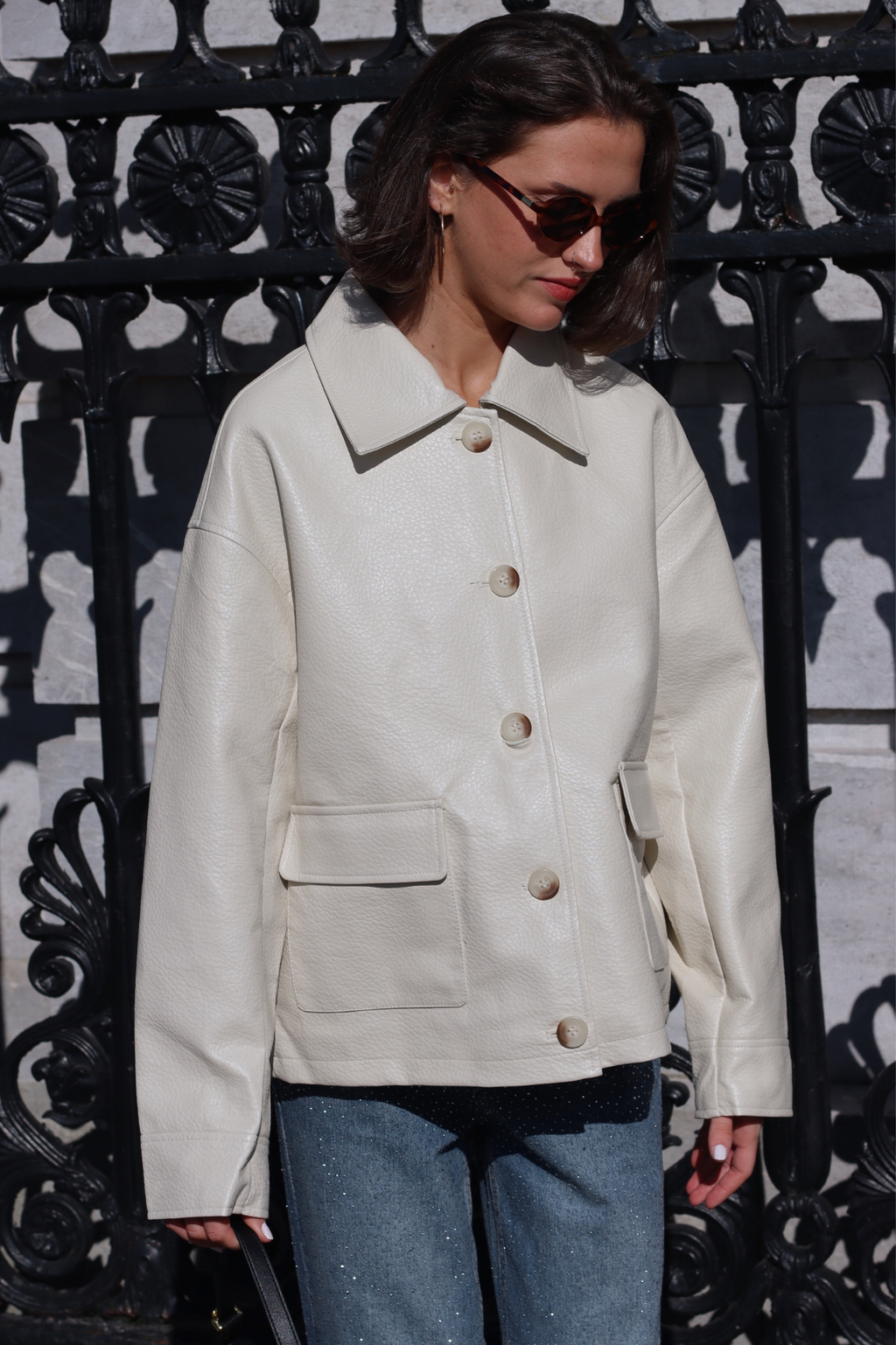 LOGAN FAUX LEATHER JACKET BEIGE