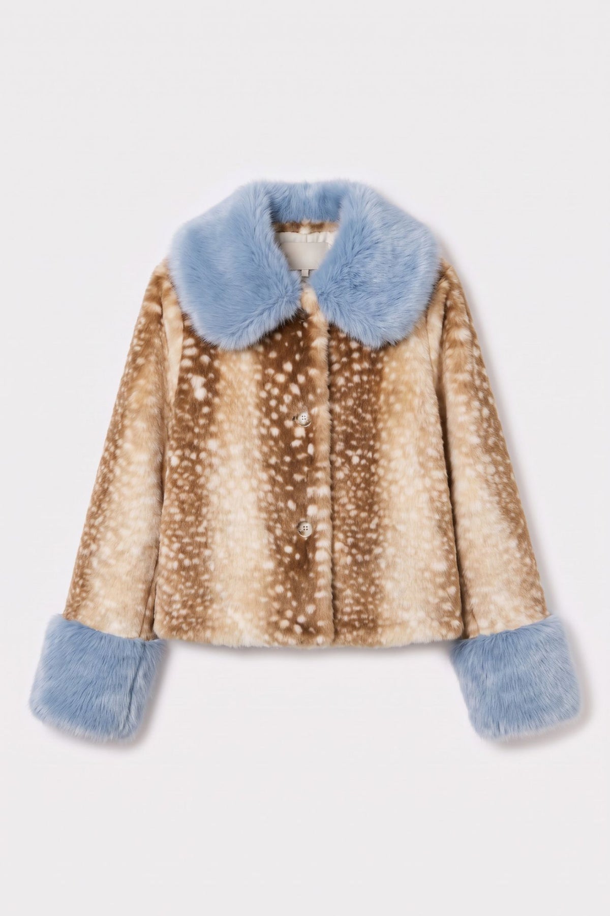 Remi Deer Print Faux Fur Jacket - Blue Trim PRE ORDER