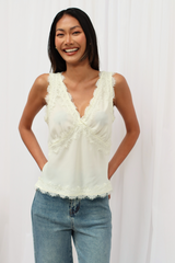 Lulu Lace Trim Top in Pale Yellow