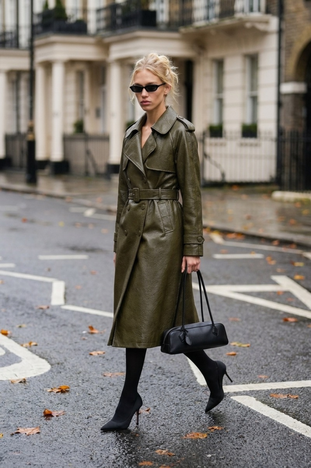 LONDYN FAUX LEATHER COAT KHAKI