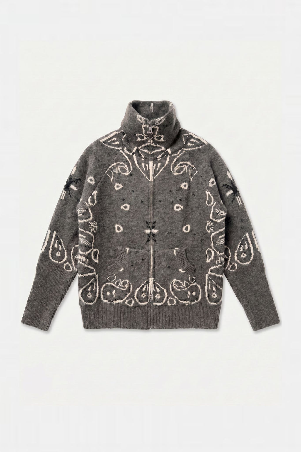 KAYA PAISLEY BANDANA PRINT ZIP UP CARDIGAN GREY