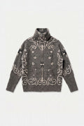 KAYA PAISLEY BANDANA PRINT ZIP UP CARDIGAN GREY