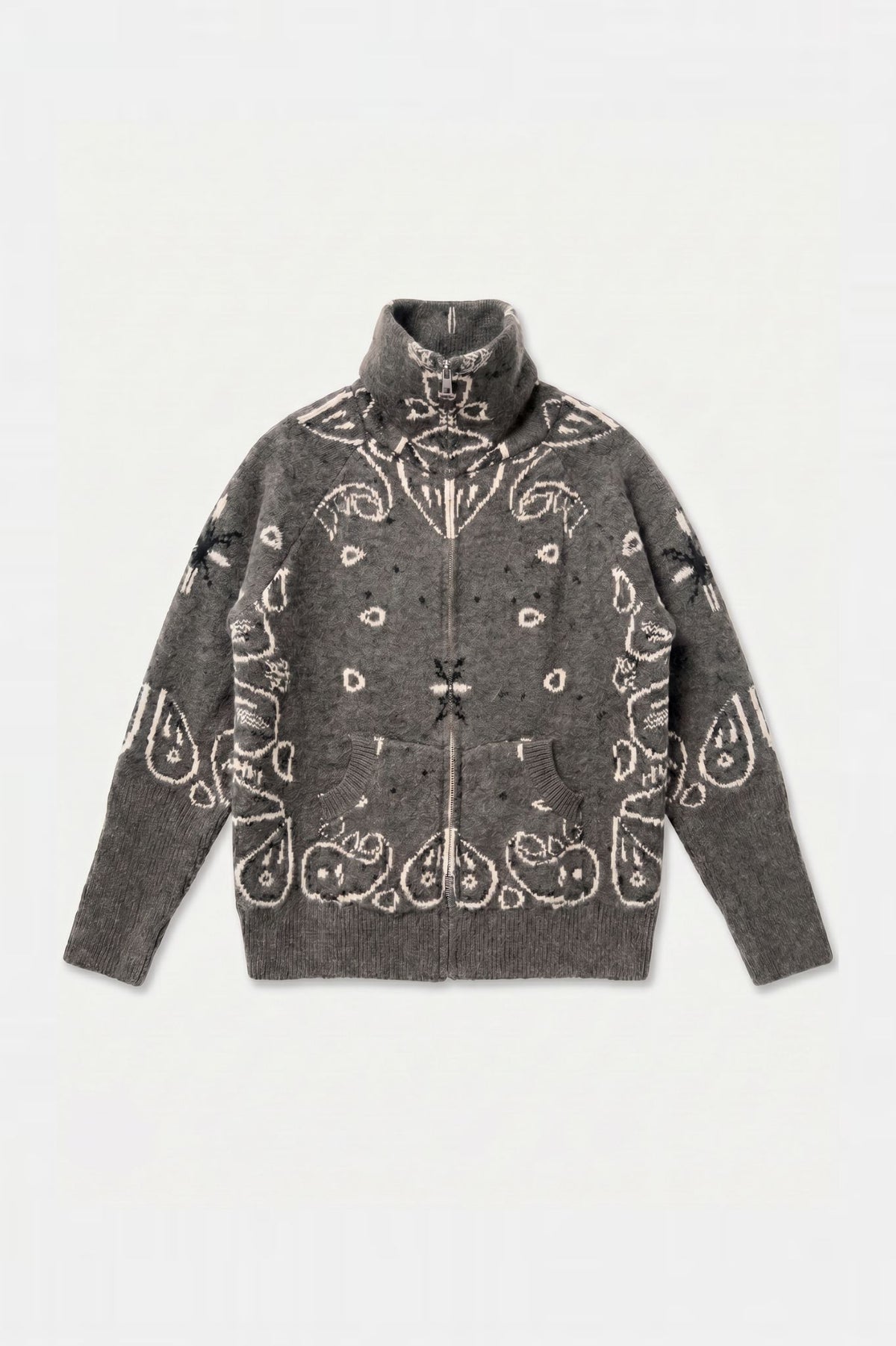KAYA PAISLEY BANDANA PRINT ZIP UP CARDIGAN GREY