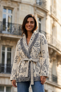 KAYA PAISLEY BANDANA PRINT WRAP CARDIGAN OFF WHITE