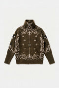 KAYA PAISLEY BANDANA PRINT ZIP UP CARDIGAN KHAKI