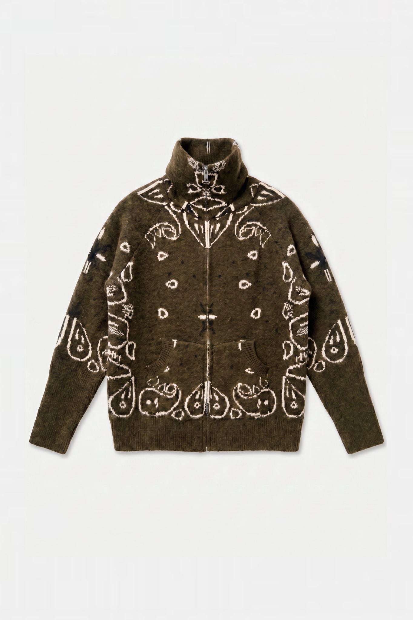 KAYA PAISLEY BANDANA PRINT ZIP UP CARDIGAN KHAKI