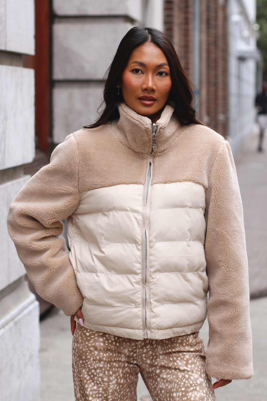 Gia Reversible Teddy Puffer Jacket Carmel