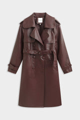 LONDYN FAUX LEATHER COAT BURGUNDY
