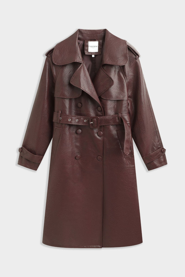 LONDYN FAUX LEATHER COAT BURGUNDY