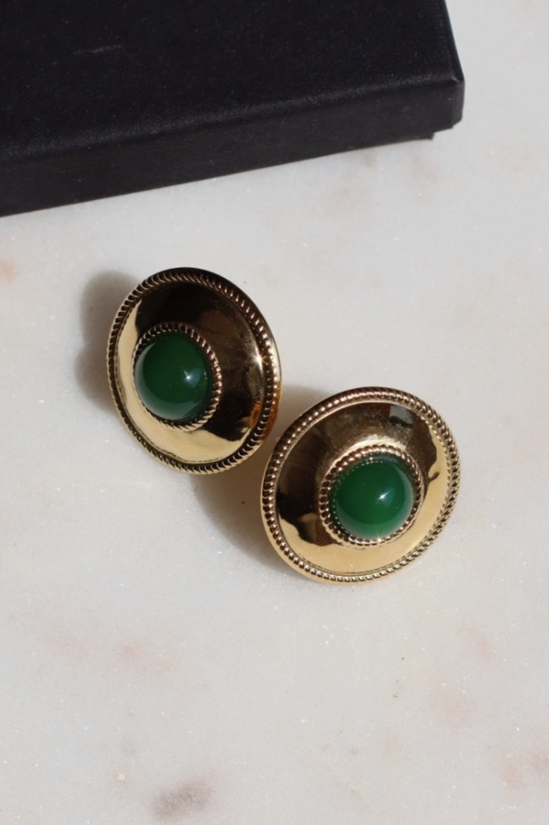 RETRO STYLE DISC EARRINGS WITH STONE