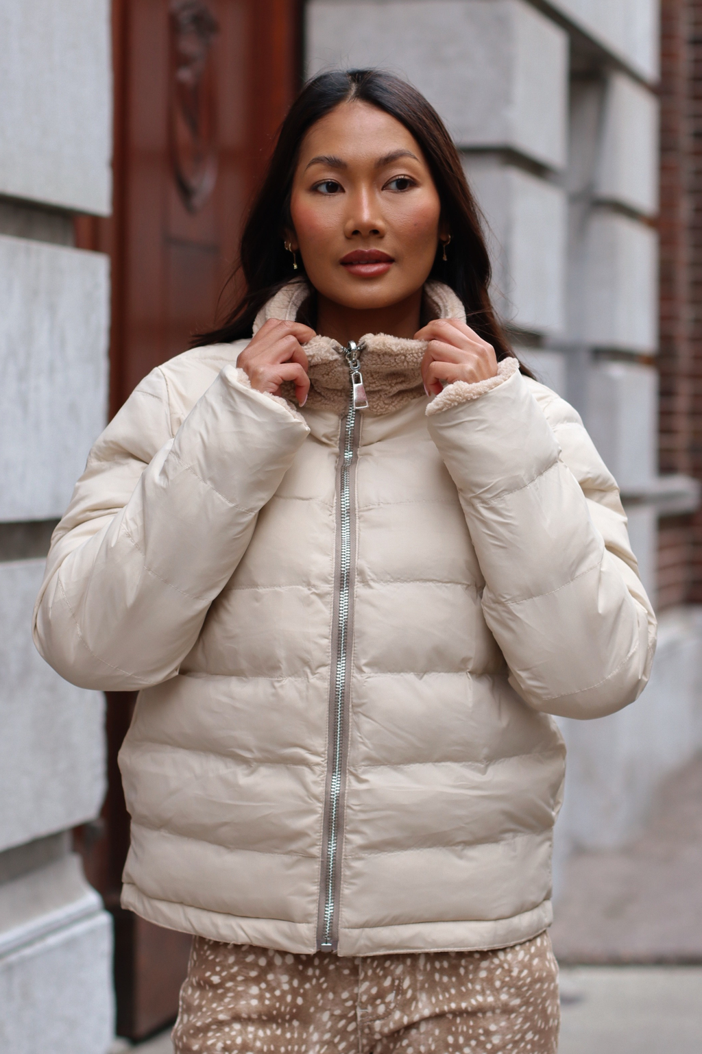 Gia Reversible Teddy Puffer Jacket Carmel