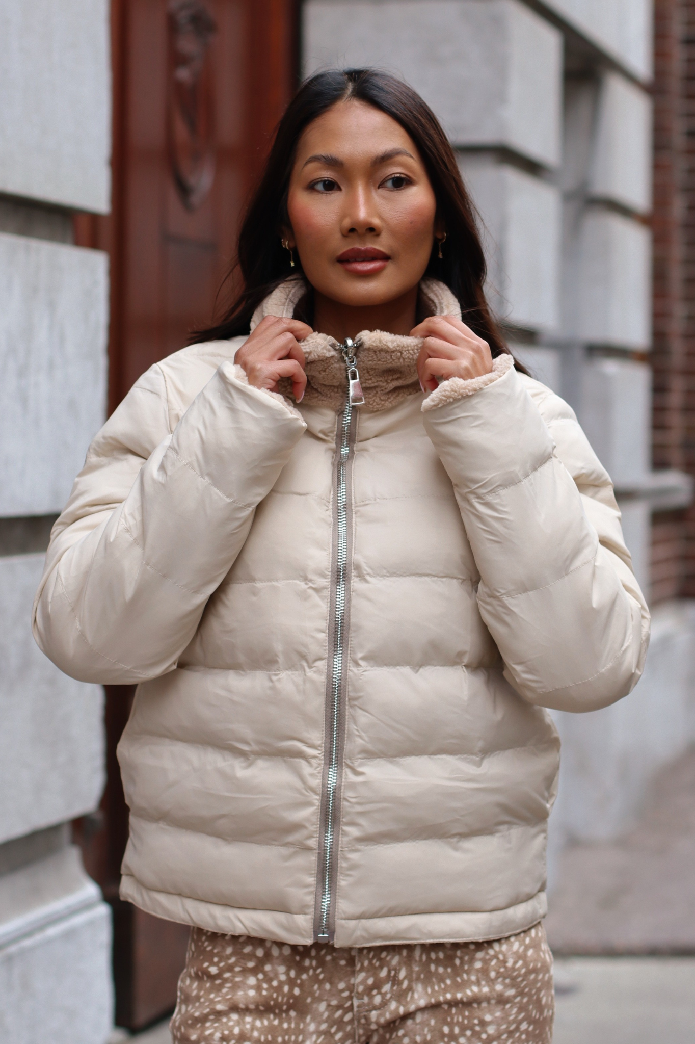 Gia Reversible Teddy Puffer Jacket Carmel