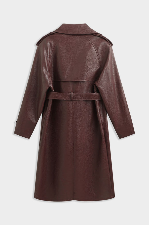 LONDYN FAUX LEATHER COAT BURGUNDY