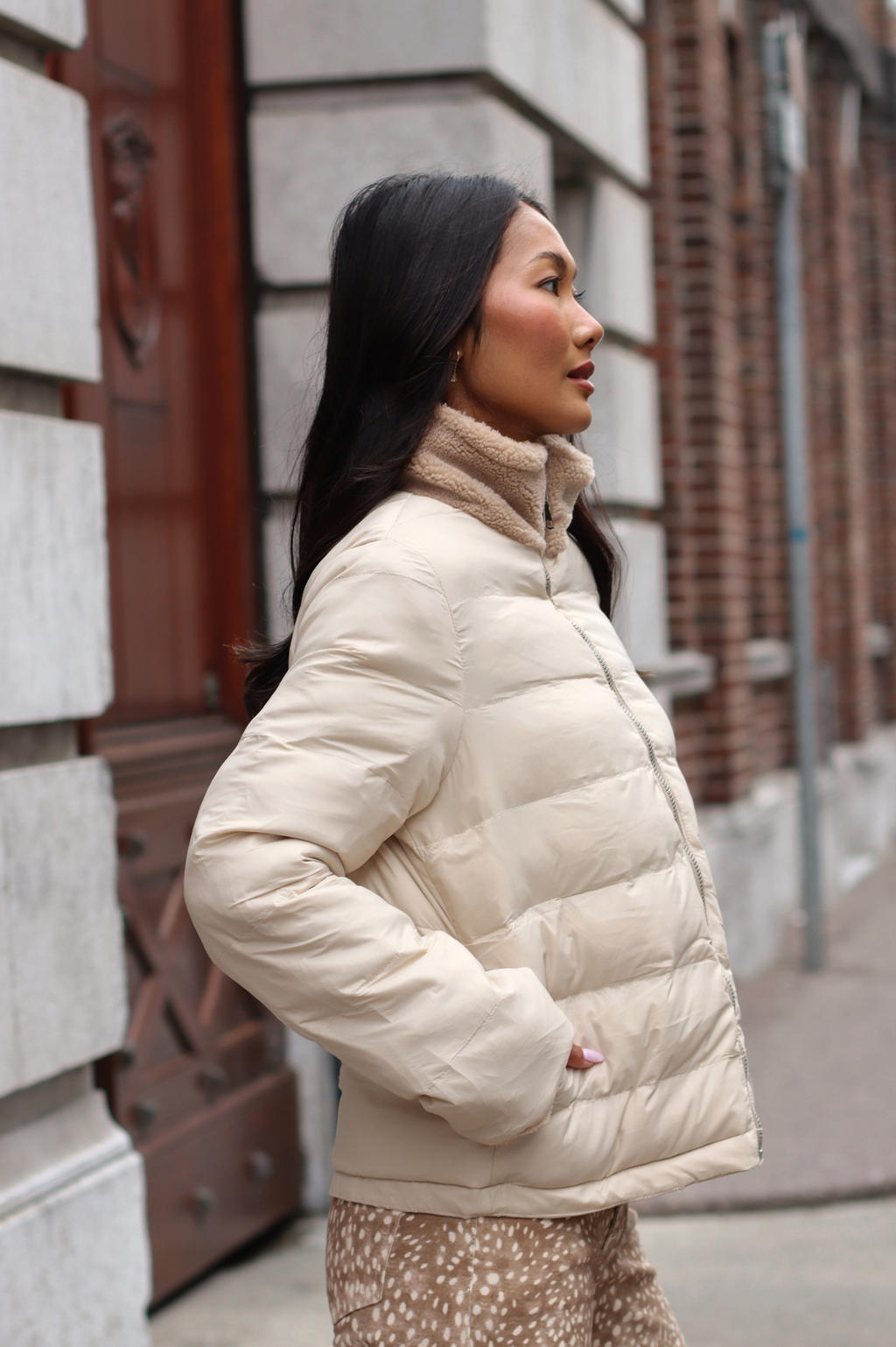 Gia Reversible Teddy Puffer Jacket Carmel