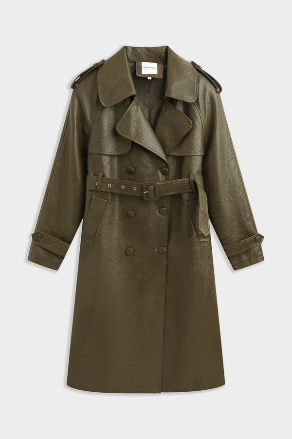 LONDYN FAUX LEATHER COAT KHAKI