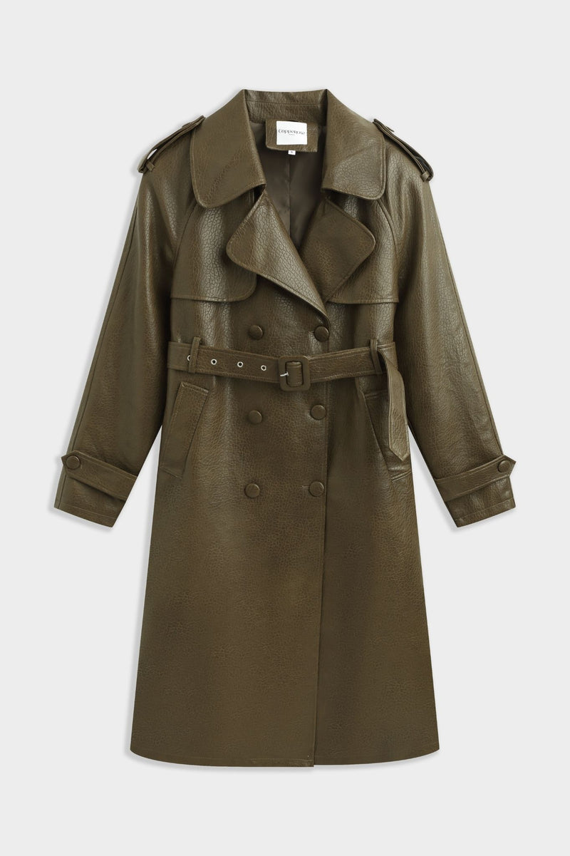 LONDYN FAUX LEATHER COAT KHAKI