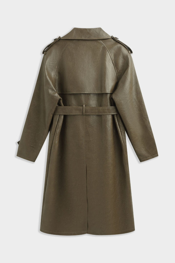 LONDYN FAUX LEATHER COAT KHAKI
