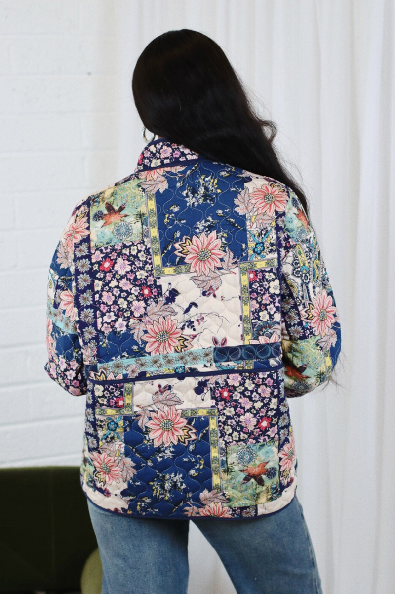 LILIANA QUILTED FLORAL JACKET NAVY