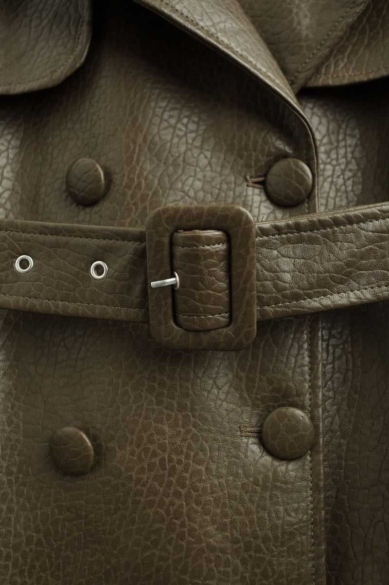 LONDYN FAUX LEATHER COAT KHAKI