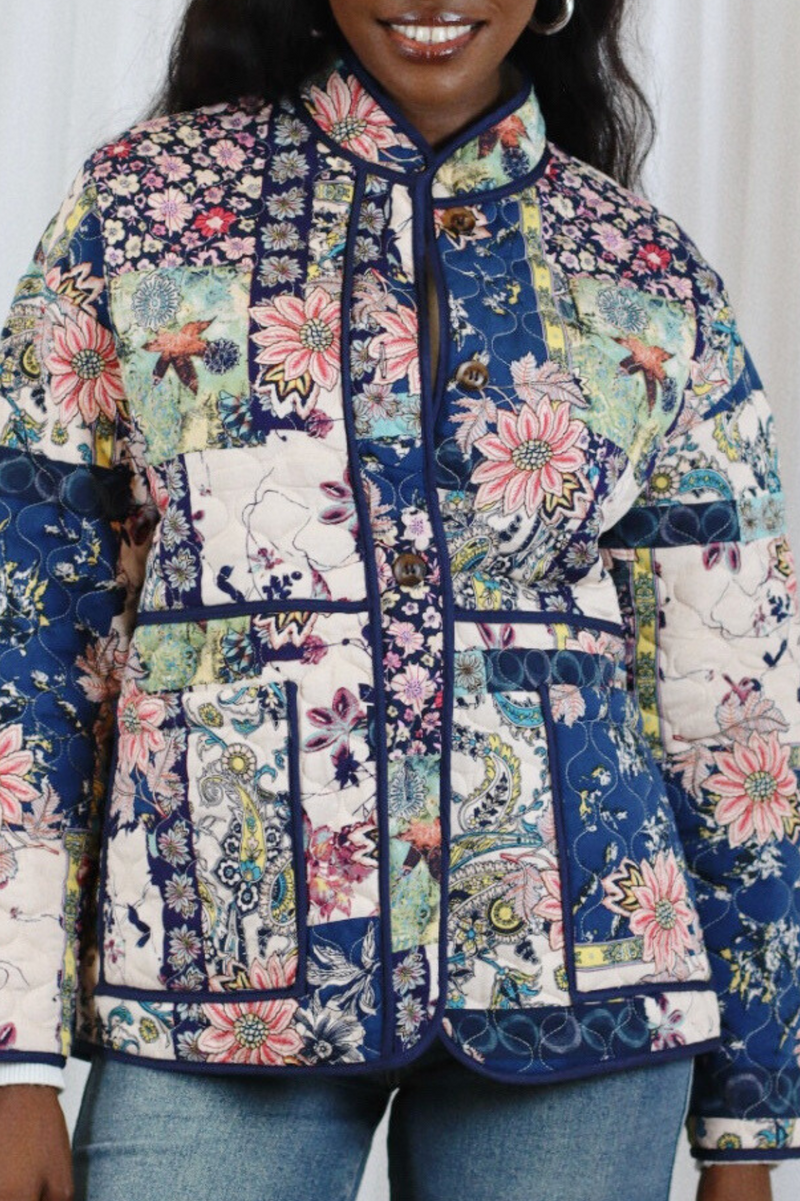 LILIANA QUILTED FLORAL JACKET NAVY