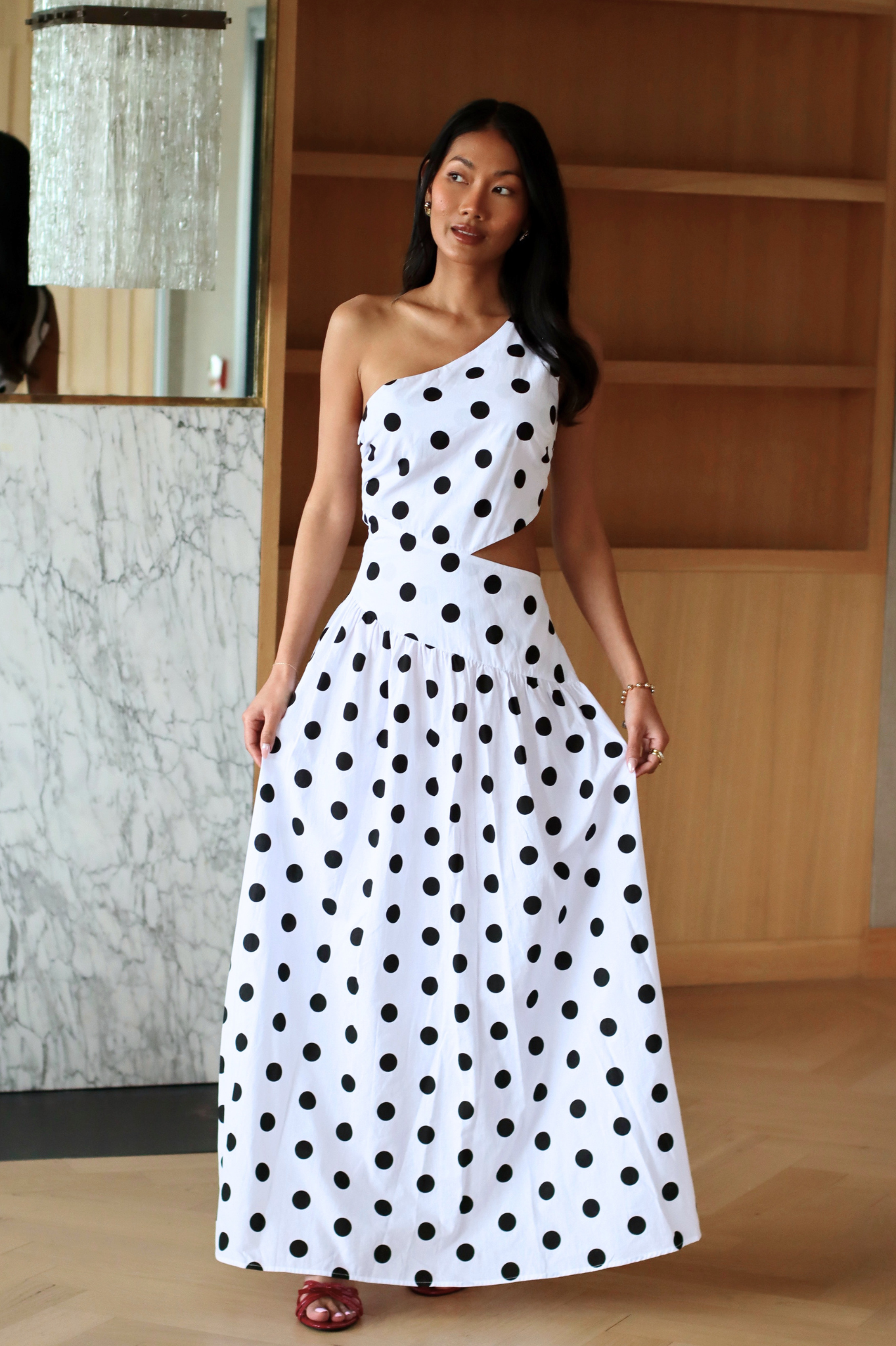 SASKIA POLKA DOT DRESS WHITE