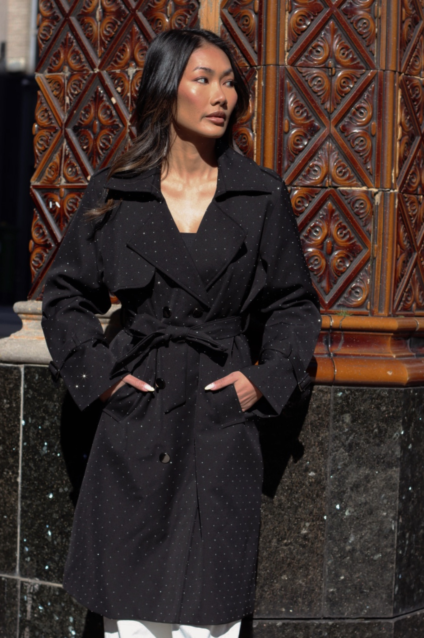 LEAH EMBELLISHED TRENCH COAT BLACK