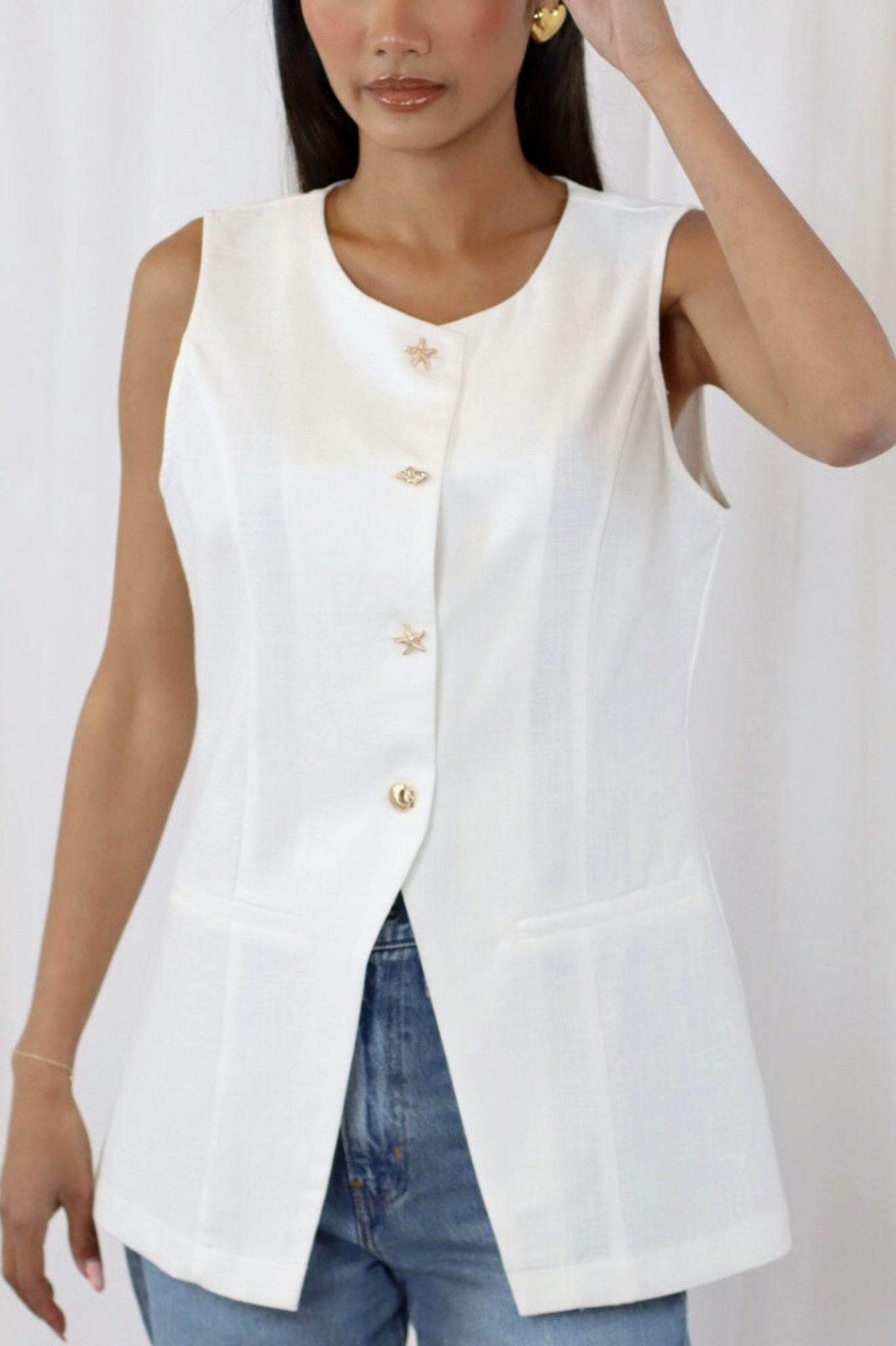 KAYLEE Waistcoat with linen BLACK