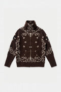 KAYA PAISLEY BANDANA PRINT ZIP UP CARDIGAN BROWN